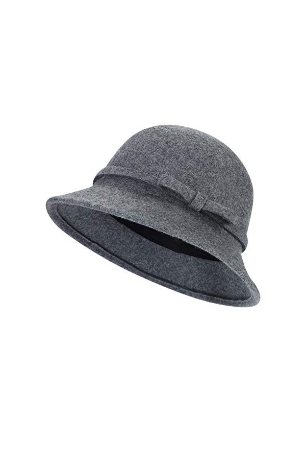 Femme Chapeau Melon Hiver Rétro Chapeau Cloche Fedora en Laine Feutre Chapeau dhiver avec Nœud Papillons Elégante Chapeau Ma