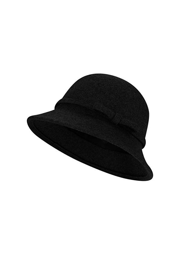 Femme Chapeau Melon Hiver Rétro Chapeau Cloche Fedora en Laine Feutre Chapeau dhiver avec Nœud Papillons Elégante Chapeau Ma