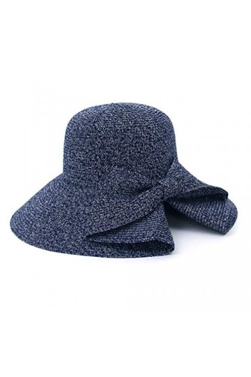 EOZY Chapeau Melon Paille Femme Vintage Fedora Triby Nœud Papillon Plage Voyage Été 57cm Marine 