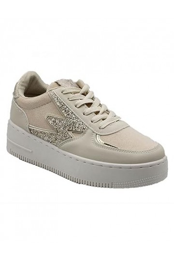 Baskets Mode pailletées Femme avec Plateformes en suédine & Motif éclair Strass doré