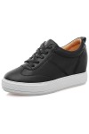Jamron Femmes Doux Synthétique Cuir Caché Talon Compensé Baskets Confortable Lacer Casual Sneakers Noir SN2520 EU37.5
