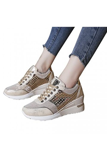 ALCRISP Chaussures de Sport Semelle compensée Femme décontractées et Confortable Grande Taille Pas Cher Printemps Automne Cas