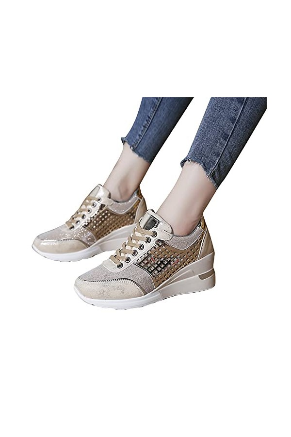 ALCRISP Chaussures de Sport Semelle compensée Femme décontractées et Confortable Grande Taille Pas Cher Printemps Automne Cas
