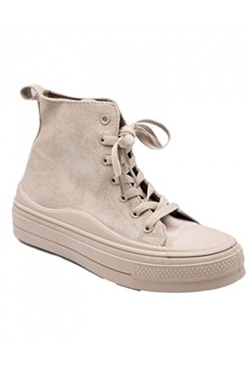 Primtex Baskets Plateformes Montantes Femme en Daim Effet suédine Semelle Caoutchouc & Bout renforcé