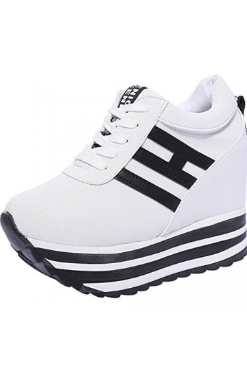 wealsex Basket Mode Toile Plateforme Compensée Femme Sneakers Chaussure Décontracté Bateau Semelle Epaisse Blanche,étiquette