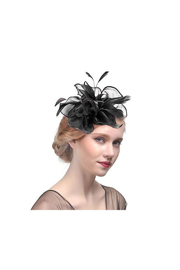 HKSCKJ Chapeau de Mariage Plumes Vintage pour Femmes Filles Chapeau de Banquet avec Bandeau et Pince à Cheveux Accessoires de