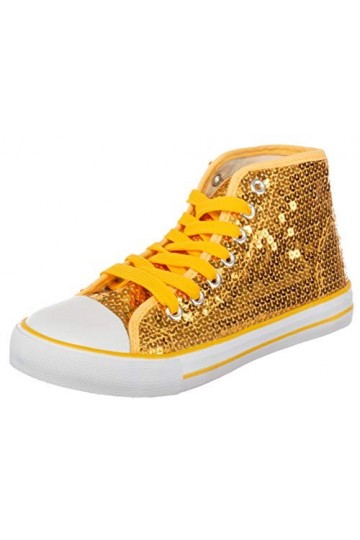 Brandsseller Baskets à Paillettes Semi-Hautes pour Femme - Jaune - Jaune, 37 EU