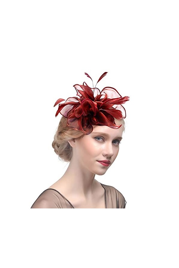 HKSCKJ Chapeau de Mariage Plumes Vintage pour Femmes Filles Chapeau de Banquet avec Bandeau et Pince à Cheveux Accessoires de