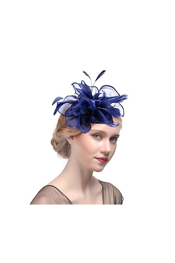 HKSCKJ Chapeau de Mariage Plumes Vintage pour Femmes Filles Chapeau de Banquet avec Bandeau et Pince à Cheveux Accessoires de