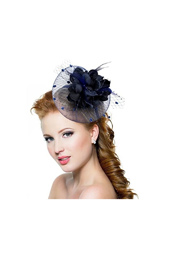 Chapeau Bibis Mariage Femme Coiffure Fascinator Épingle à Cheveux élégantes en Maille Bandeau pour Cocktail Derby Cérémonie É