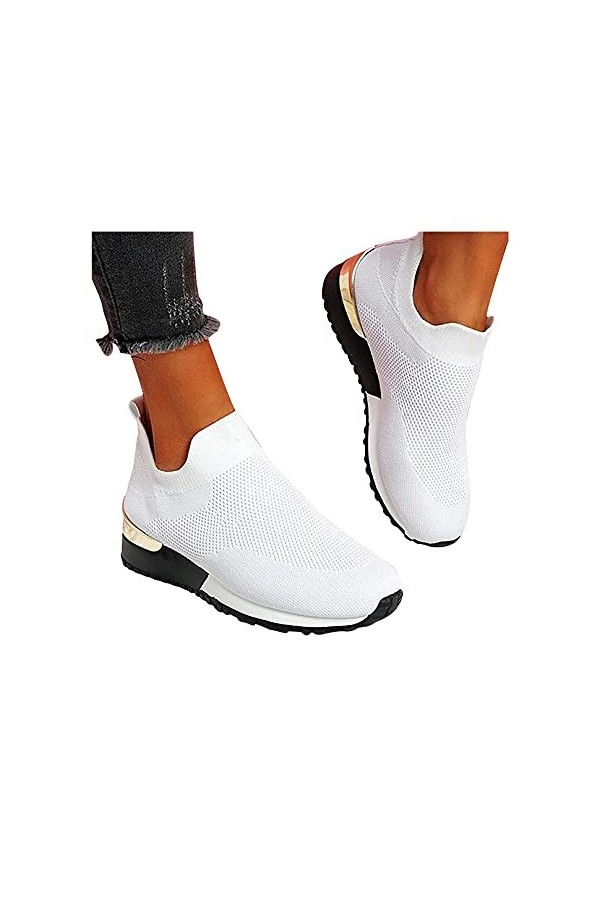 Chaussures plates à enfiler élastiques élégantes, chaussures plates pour femmes, baskets à la mode, baskets légères et respir