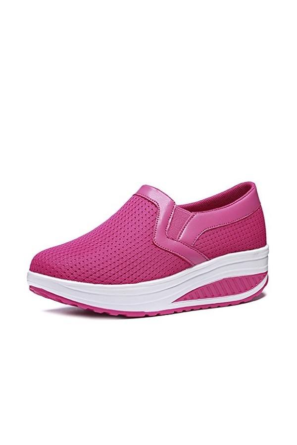 Solshine Chaussures de marche sportives en maille légère à enfiler pour femme P218, rose bonbon, 35 EU
