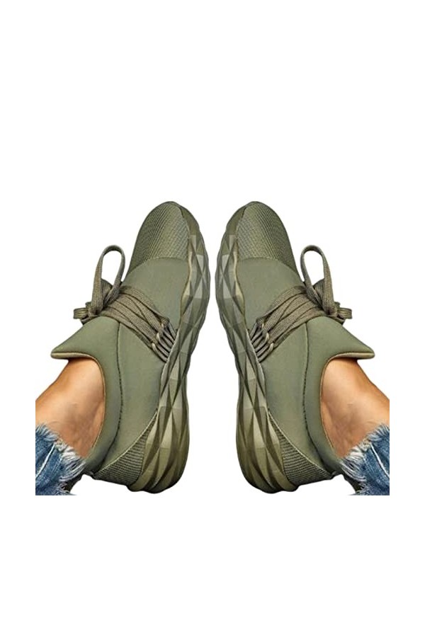 SHINROAD Paire de chaussures en maille pour femme - Chaussures tissées à talon bas - À enfiler - Couleur pure - Pour le sport