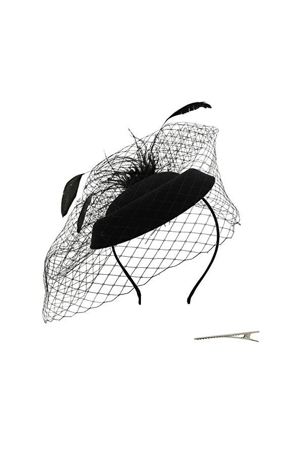 Umeepar Chapeau Bibi pilulier pour Femme - pour Mariage, soirée - avec Voile, Plume - Blanc, Taille Unique