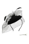Umeepar Chapeau Bibi pilulier pour Femme - pour Mariage, soirée - avec Voile, Plume - Blanc, Taille Unique