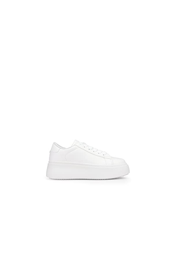 BOSANOVA Chaussures Total Look blanc avec semelle plateforme lisse de 5 cm. Fermeture à lacets., blanc, 39 EU Estrecho