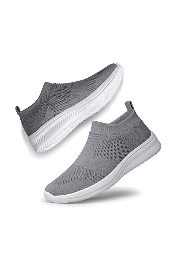 vibdiv Chaussures De Marche Femme Baskets Chaussettes Chaussures Quotidiennes À Enfiler Léger Confortable Respirant Noir Blan