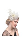 Fascinator Chapeau, Chapeau Fascinator pour Femme, Chapeau de Fascinateur en Voile Maillé et Plumes,Plume Mariage Dames Day B