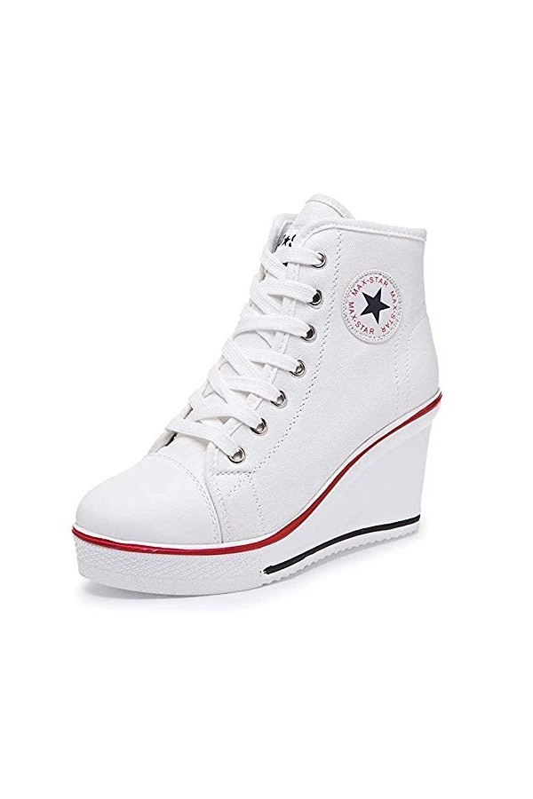 Zomiee Baskets Mode Compensées Montante Sneakers Plateforme Chaussure de Tennis Casuel Haute Talon Tennis Chaussures de Sport