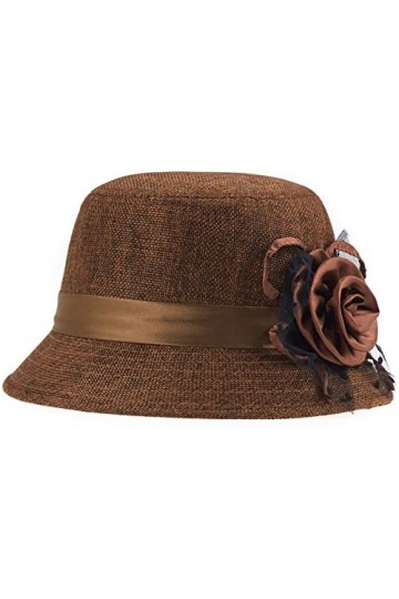 KharmLaddy Chapeau melon pour femme avec fleur rétro Derby pour église, fête de mariage, marron, taille unique
