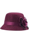 KharmLaddy Chapeau melon pour femme avec fleur rétro Derby pour église, fête de mariage, marron, taille unique