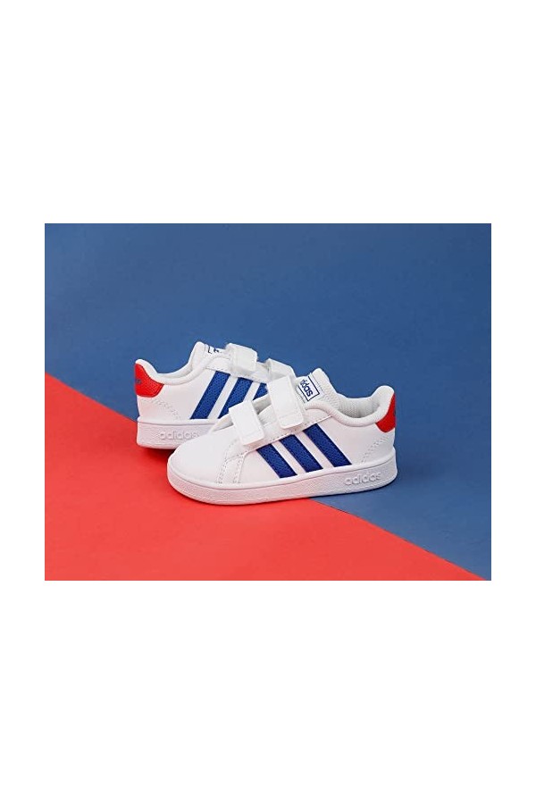 adidas Mixte enfant Grand Court Cf Chaussures de Gymnastique, Ftwr White Team Royal Blue Vivid Red, 22 EU