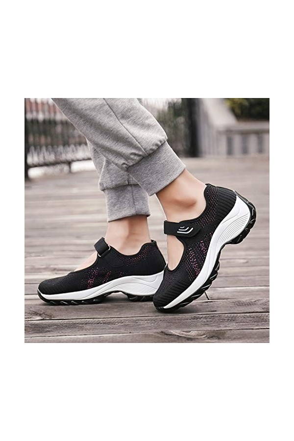 Baskets et chaussures de sport pour femme - Noir - Maille épaisse - Chaussures décontractées - Pour étudiant - Rocking - Mode