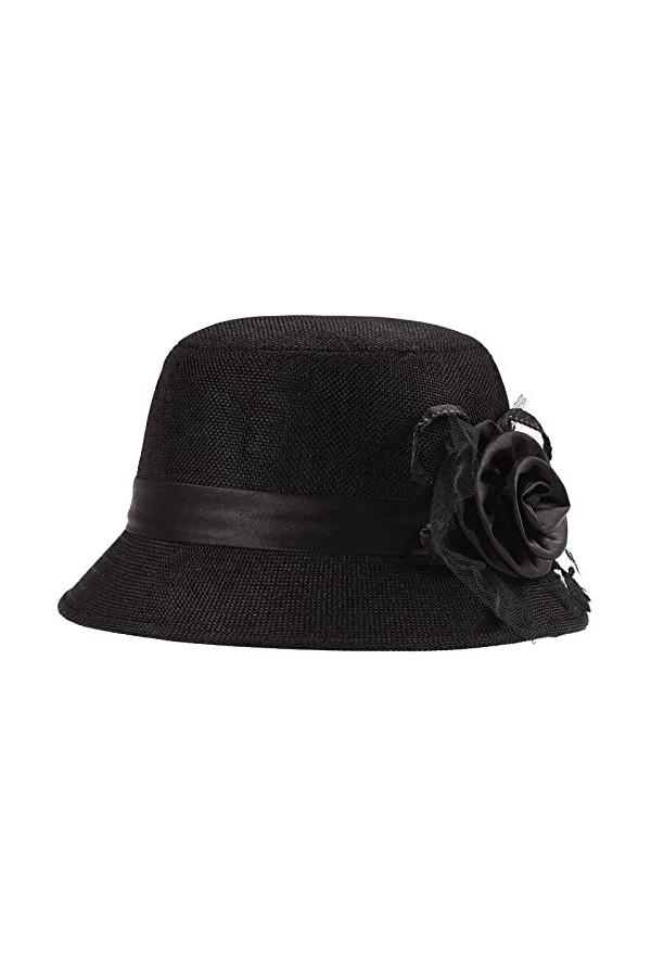 KharmLaddy Chapeau melon pour femme avec fleur rétro Derby pour église, fête de mariage, marron, taille unique