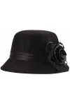 KharmLaddy Chapeau melon pour femme avec fleur rétro Derby pour église, fête de mariage, marron, taille unique