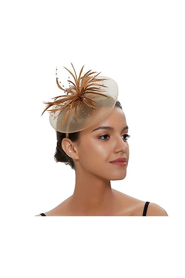 Amosfun Chapeau bibi élégant avec fleurs et plumes - En maille filet - Pour femme et fille - Noir, rouge,