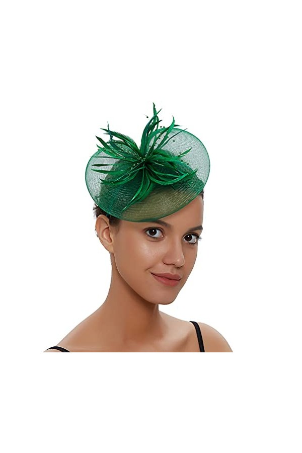 Amosfun Chapeau bibi élégant avec fleurs et plumes - En maille filet - Pour femme et fille - Noir, rouge,