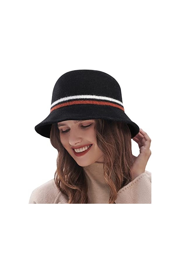 Adigaber Chapeau Melon Femme 100% Laine Fedora Derby Chapeau Bowler Seau Élégant Chapeau Automne et Hiver