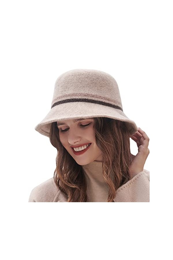 Adigaber Chapeau Melon Femme 100% Laine Fedora Derby Chapeau Bowler Seau Élégant Chapeau Automne et Hiver