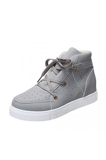 Générique Baskets décontractées pour Dames Mesdames Mode Couleur Unie Surface en Cuir Respirant Haut Haut à Lacets Baskets dé