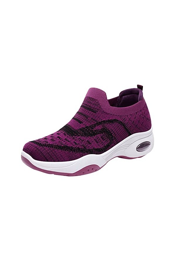 Baskets tendance pour femme à fond plat, antidérapantes, légères, en maille tissée, respirantes, couleur unie, à enfiler, vio