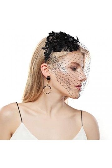 Fascinators Chapeau Voile Vintage Fascinator Maille Dentelle Bandeau Tea Party Chapeaux avec Voile Cocktail Tea Party Chapeau