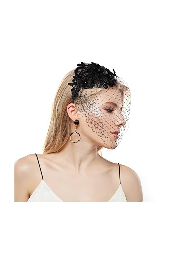 Fascinators Chapeau Voile Vintage Fascinator Maille Dentelle Bandeau Tea Party Chapeaux avec Voile Cocktail Tea Party Chapeau