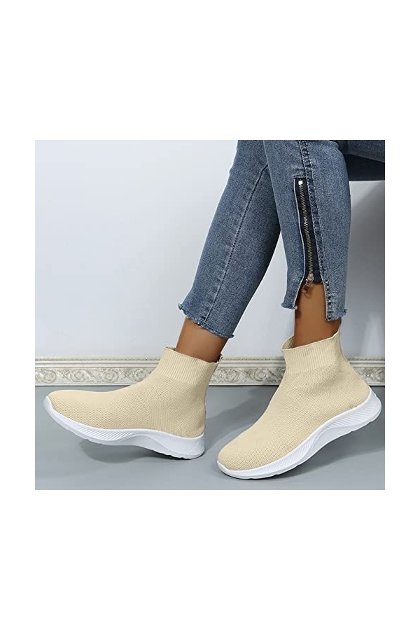 Baskets Femme Mode Running Chaussures de Marche pour Femme Arch Support Slip on Sneakers Respirant Confortable Bottes Compens