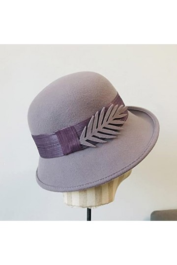 Chapeaux Dames Élégantes Dames Chapeaux d’Hiver Chapeau Fedora Rond Femmes Retournement Ruban Ruban Feuille Chapeau Rétro Clo