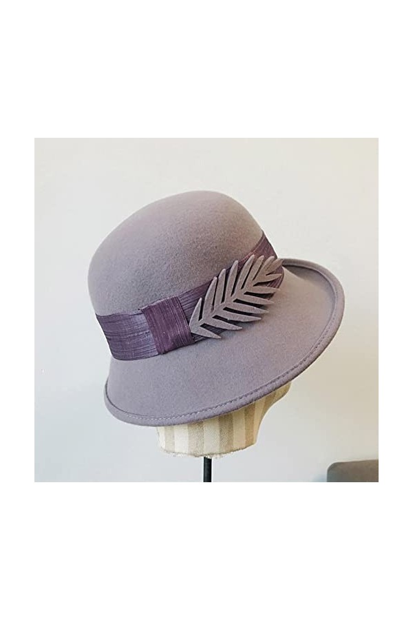 Chapeaux Dames Élégantes Dames Chapeaux d’Hiver Chapeau Fedora Rond Femmes Retournement Ruban Ruban Feuille Chapeau Rétro Clo