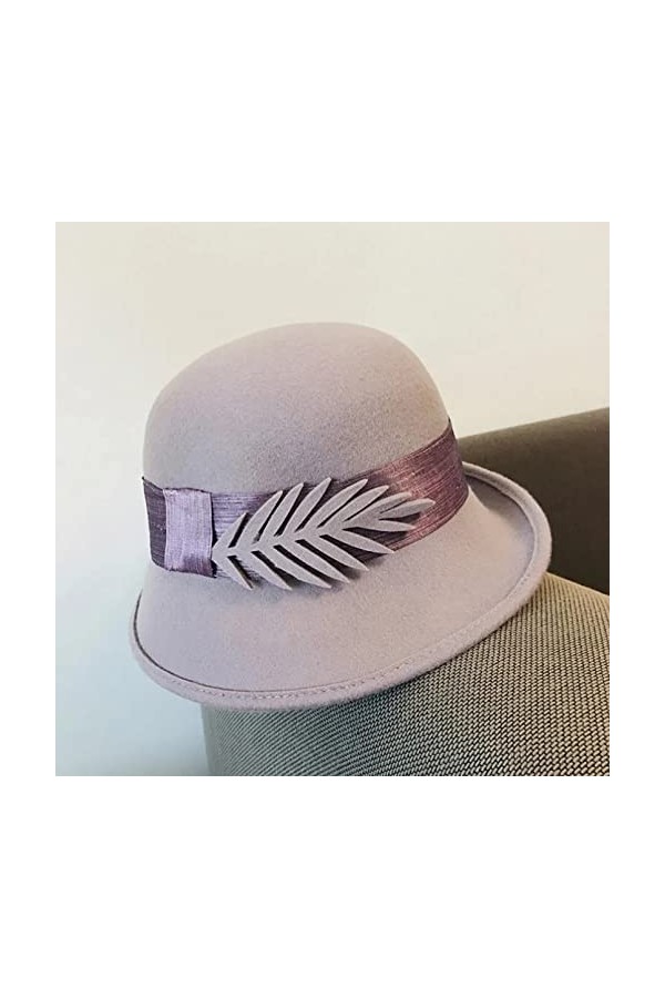 Chapeaux Dames Élégantes Dames Chapeaux d’Hiver Chapeau Fedora Rond Femmes Retournement Ruban Ruban Feuille Chapeau Rétro Clo