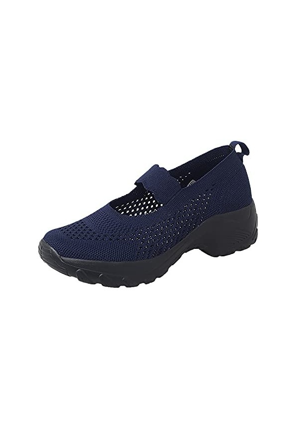 Chaussure Été Noir Summer Wedge Womens Fashion Out Sport Baskets en Maille Creuse sur des Chaussures Slip Baskets pour Femme