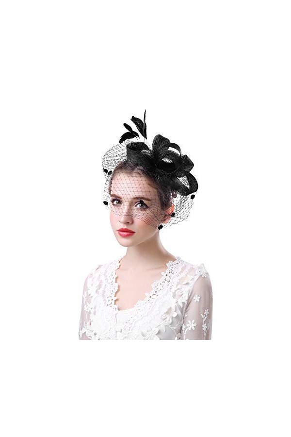HKSCKJ Chapeau de Mariée Elégant avecVoilette Accessoire de Mariage avec Epingle à Cheveux Chapeau de Mariage avec Plume Déco