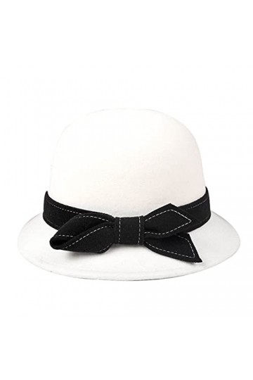 DongBao Femmes des années 1920 Vintage Laine Feutre Cloche Chapeau Melon Hiver église Chapeau de Mariage pour la fête Chapeau