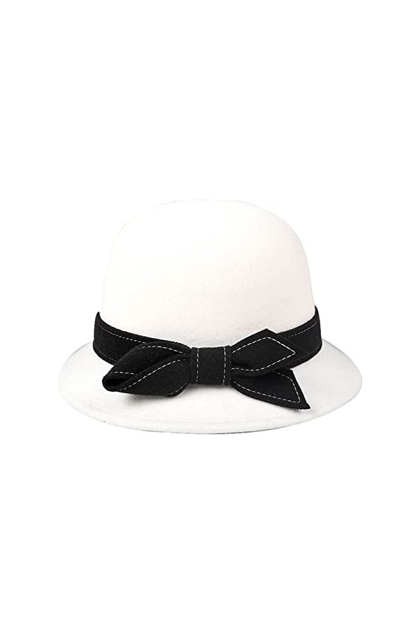 DongBao Femmes des années 1920 Vintage Laine Feutre Cloche Chapeau Melon Hiver église Chapeau de Mariage pour la fête Chapeau