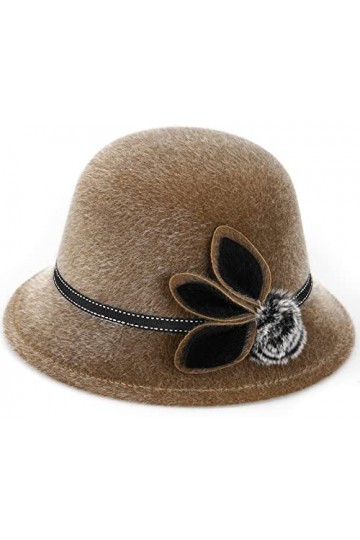 KharmLaddy Chapeau melon dhiver pour femme - Style rétro - Fedora en fausse fourrure - Pour église, mariage, thé, marron, ta