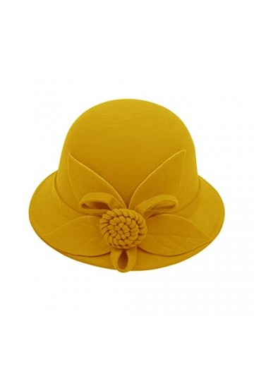 Chapeau bob hawaïen pour femmes Automne et Hiver Fleurs Rond Chapeau de pêcheur Décontracté Petit Chapeau melon A-Jaune, M ,
