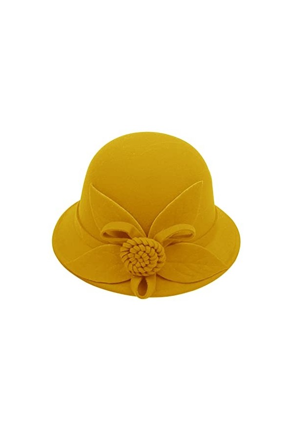 Chapeau bob hawaïen pour femmes Automne et Hiver Fleurs Rond Chapeau de pêcheur Décontracté Petit Chapeau melon A-Jaune, M ,