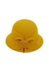 Chapeau bob hawaïen pour femmes Automne et Hiver Fleurs Rond Chapeau de pêcheur Décontracté Petit Chapeau melon A-Jaune, M ,