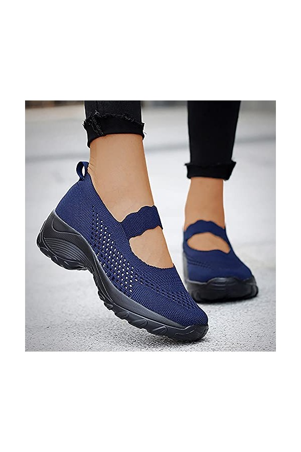 Chaussure Été Noir Summer Wedge Womens Fashion Out Sport Baskets en Maille Creuse sur des Chaussures Slip Baskets pour Femme